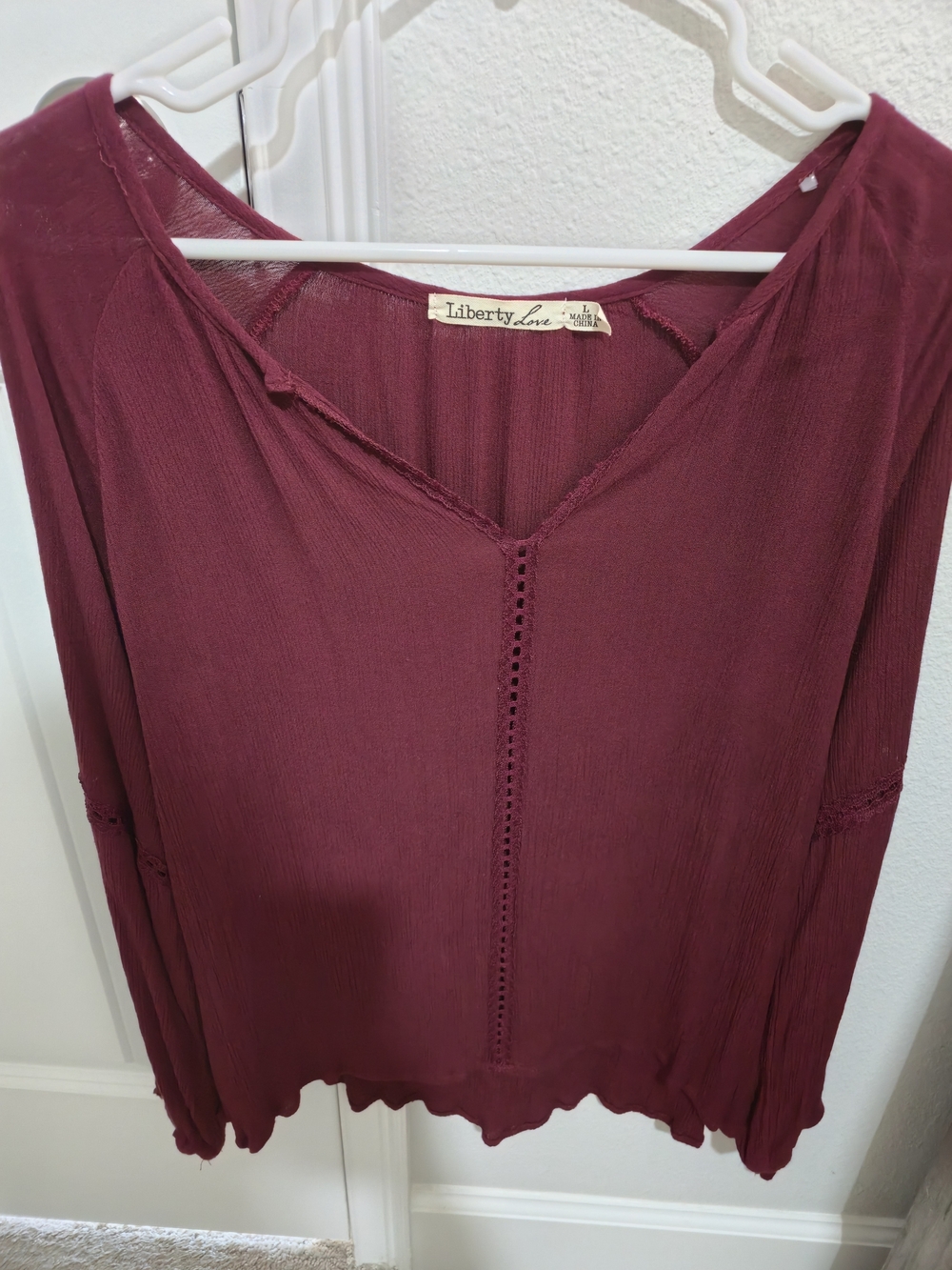 Liberty Love Women's Burgundy V-Neck Long Sleeve Top